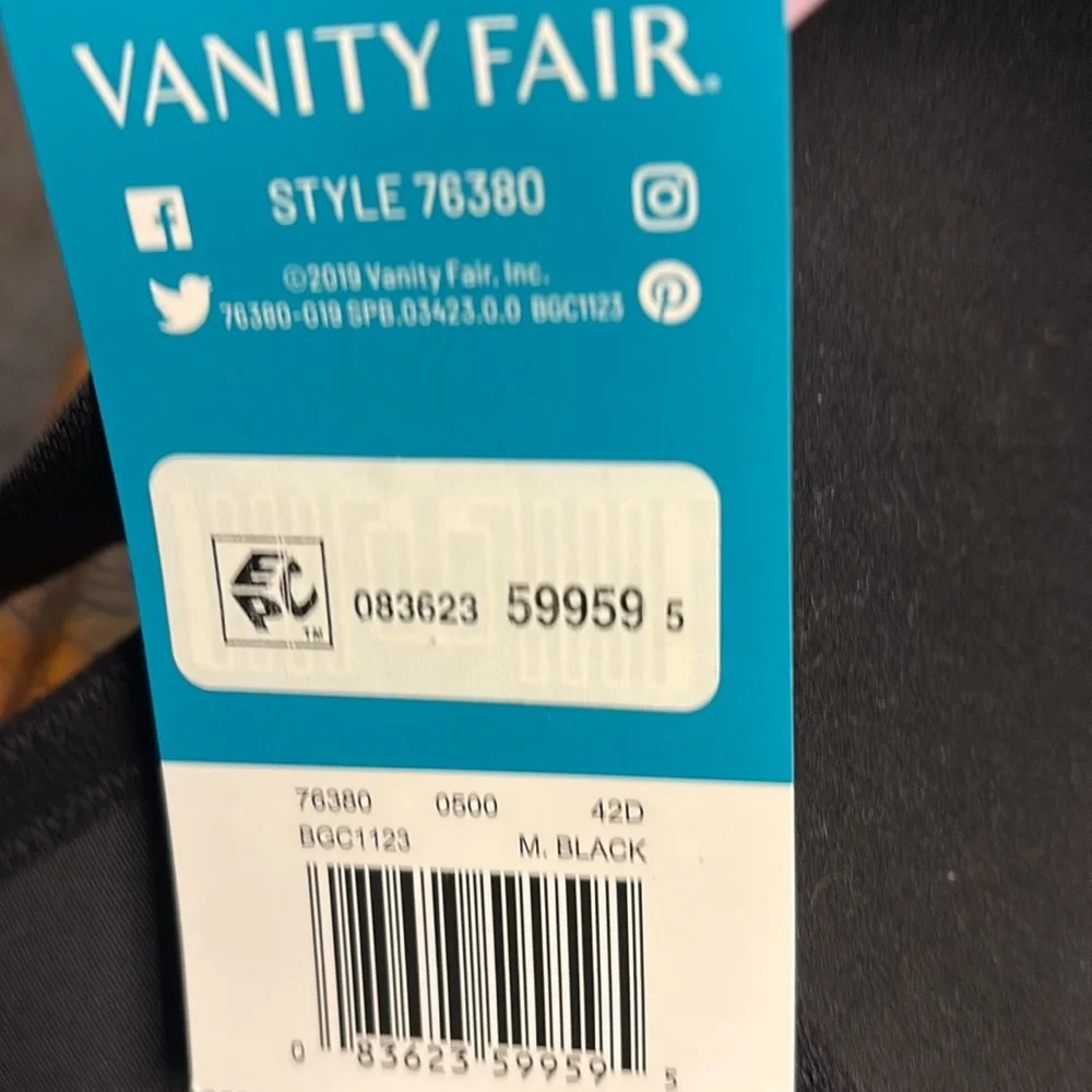 Vanity Fair Elegant Black Women's Bra sz 42D - Picture 6 of 8